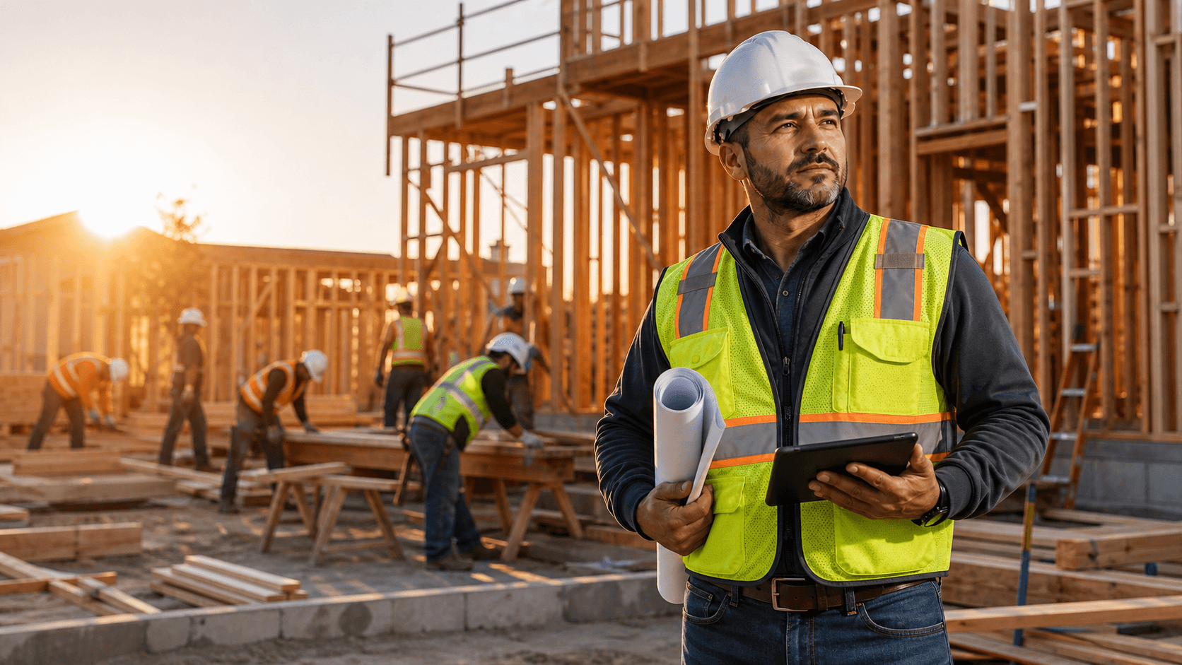 Contractor reviewing an active construction job
